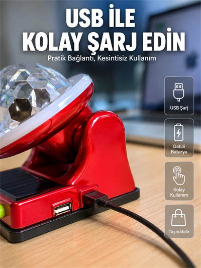 Güneş Enerjili LED Disco Lamba Şarjlı RGB Parti ve Dekoratif Aydınlatma Lambası