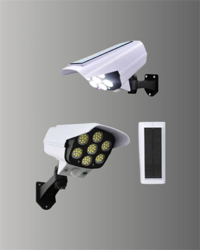 Güneş Enerjili LED Lamba + Güvenlik Kamerası Görünümlü– 5-8 m Hareket Algılamalı, Beyaz Işık