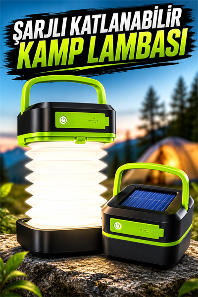 Güneş Enerjili Led Lamba Kamp Lambası Katlanabilir Lamba USB Şarjlı