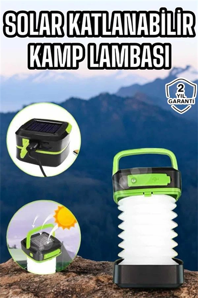 Güneş Enerjili Led Lamba Kamp Lambası Katlanabilir Lamba USB Şarjlı