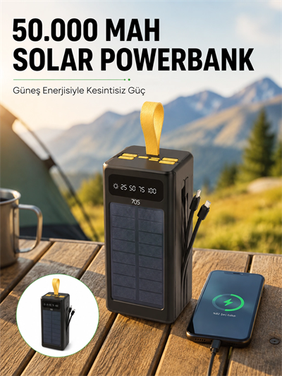 Güneş Enerjili Powerbank Dijital Göstergeli Taşınabilir Güç Kaynağı Yeni Nesil