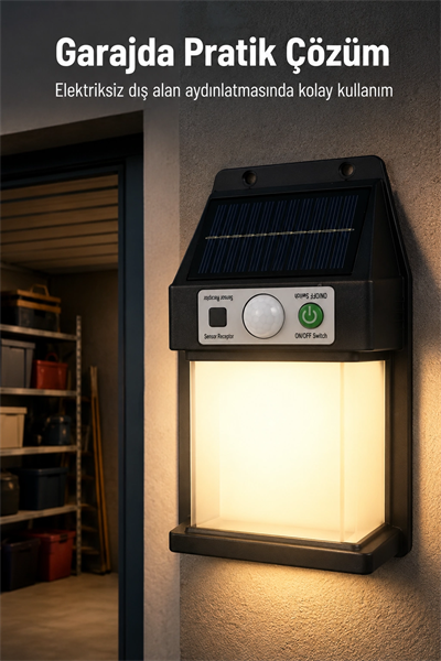 Güneş Enerjili Sensörlü Solar Aplik Dış Mekan Kapı Bahçe Balkon Garaj Duvar Işığı