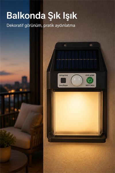 Güneş Enerjili Sensörlü Solar Aplik Dış Mekan Kapı Bahçe Balkon Garaj Duvar Işığı