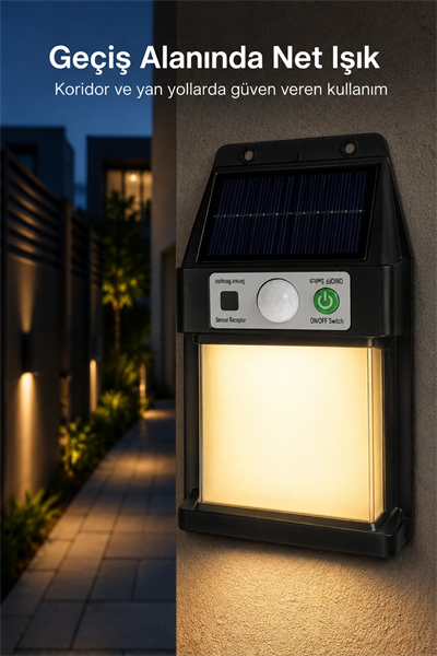 Güneş Enerjili Sensörlü Solar Aplik Dış Mekan Kapı Bahçe Teras Duvar Aydınlatma