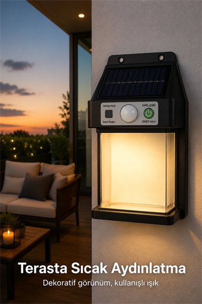 Güneş Enerjili Sensörlü Solar Aplik Dış Mekan Kapı Bahçe Teras Duvar Aydınlatma