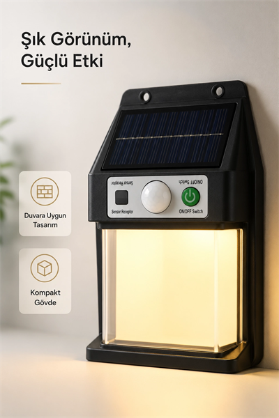 Güneş Enerjili Sensörlü Solar Aplik Duvar Tipi Dış Mekan Bahçe Balkon Işığı