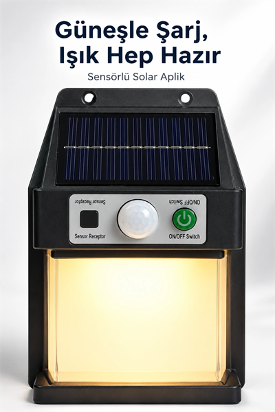 Güneş Enerjili Sensörlü Solar Aplik Duvar Tipi Dış Mekan Bahçe Balkon Işığı