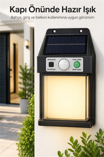 Güneş Enerjili Sensörlü Solar Aplik Duvar Tipi Dış Mekan Bahçe Balkon Işığı