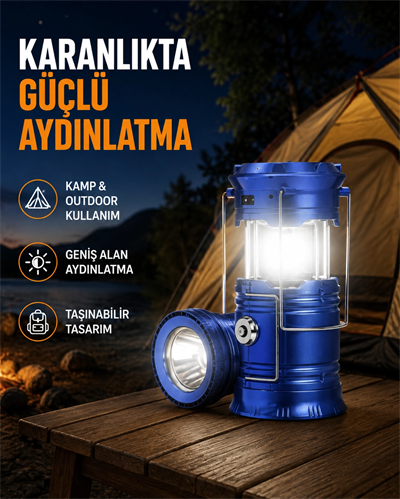 Güneş Enerjisiyle Çalışan Kamp Feneri Hafif Portatif Uzun Ömürlü
