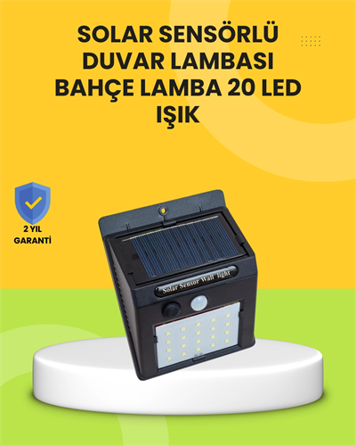 Güneş Paneli ile Şarj Olan 20 LED Dış Mekan Hareket Sensörlü Lamba