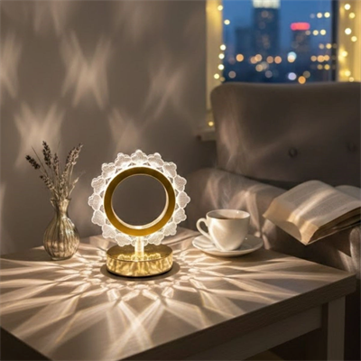 Güneş Şeklinde Kristal Led Masa Lambası – Dokunmatik, 3 Renk Işık Modlu, Şarjlı Mini Dekoratif Gece Lambası Bx40