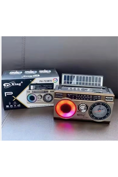 Güneş panelli nostaljik radyo FM USB MP3 çalar Bluetooth hoparlör kahverengi 2 yıl garantili