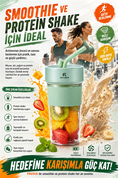 Günlük Kullanıma Uygun Şarjlı Meyve Sıkacağı Mini Blender Bardaklı Karıştırıcı