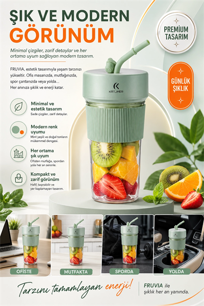 Günlük Kullanıma Uygun Şarjlı Meyve Sıkacağı Mini Blender Bardaklı Karıştırıcı