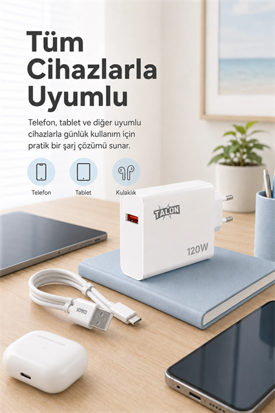 Güvenli Şarj Özellikli 120W Adaptör Ve Kablo Seti Akıllı Koruma Destekli