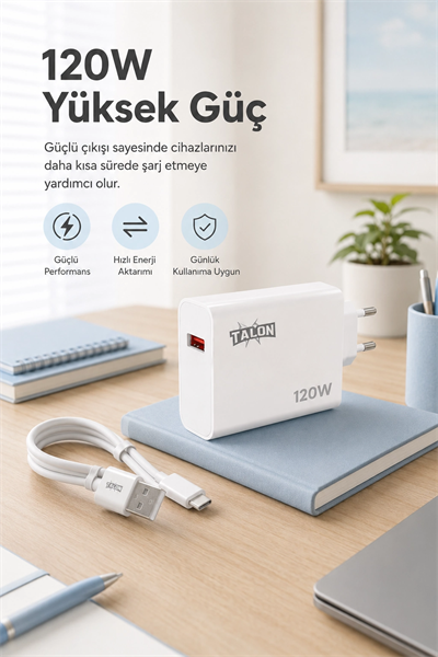 Güvenli Şarj Özellikli 120W Adaptör Ve Kablo Seti Akıllı Koruma Destekli