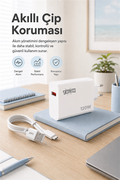 Güvenli Şarj Özellikli 120W Adaptör Ve Kablo Seti Akıllı Koruma Destekli