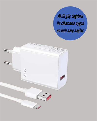 Güvenli ve Hızlı Şarj İçin 67W Turbo Adaptör Type-C Kablo ile