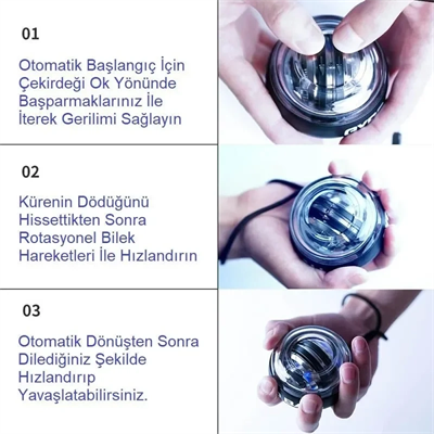 Gyro Ball El Bilek Egzersiztopu Otomatik Jiroskop Kol Kuvvet Spor Ekipmanı Bx40