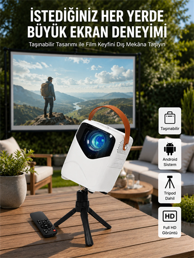 HD Ayaklı Portatif Projeksiyon Cihazı Android İşlemcili Sinema Projektörü