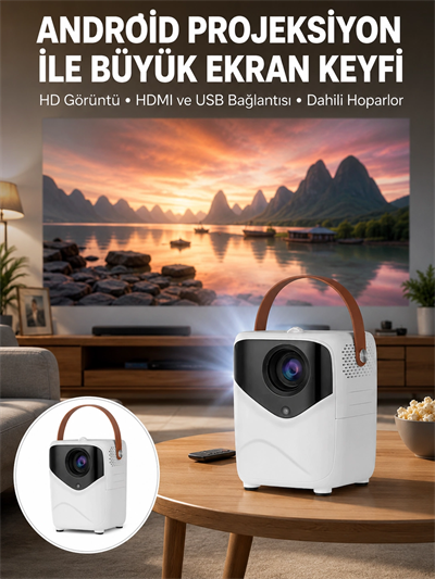 HD Ayaklı Portatif Projeksiyon Cihazı Bluetooth Wifi Akıllı Android İşlemcili Yeni Nesil