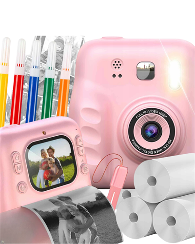 HD Ekranlı Çocuk Fotoğraf Makinesi Video Kayıt ve Baskı Kağıdı Kalem Hediyeli