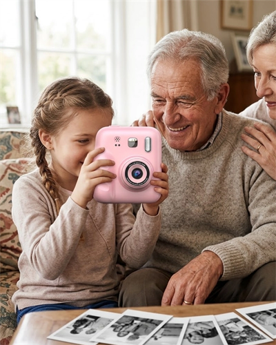 HD Ekranlı Çocuk Fotoğraf Makinesi Video Kayıt ve Baskı Kağıdı Kalem Hediyeli
