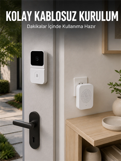 HD Kameralı Beyaz Görüntülü Kapı Zili Çift Yönlü Sesli Wi-Fi Akıllı Kapı Zili