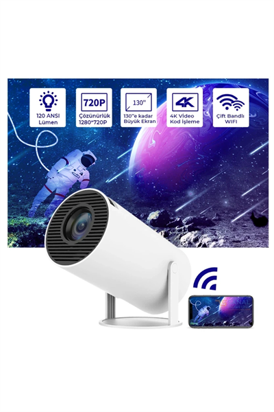 HD LCD projeksiyon cihazı 1024x768 çözünürlük 10000:1 kontrast HDR USB HDMI beyaz
