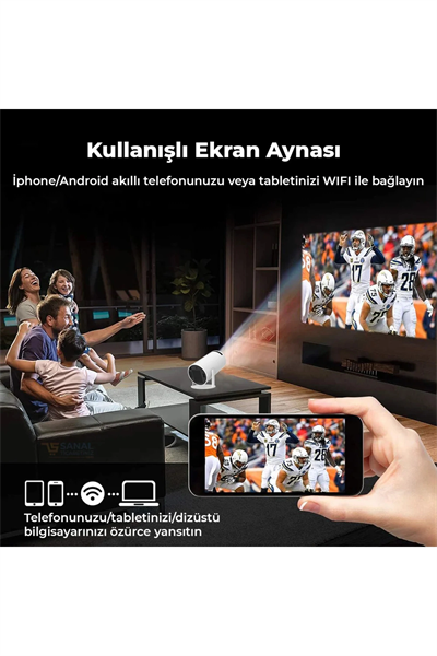 HD LCD projeksiyon cihazı 1024x768 çözünürlük 10000:1 kontrast HDR USB HDMI beyaz
