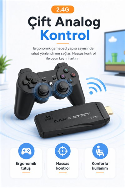 HDMI Girişli Kablosuz Retro Oyun Konsolu 2.4G Bağlantılı Çift Kollu Eğlence Seti