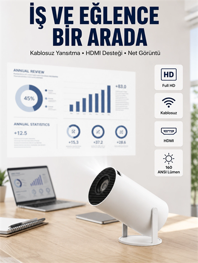 HDMI ve USB Girişli Uzun Ömürlü Ampullü Projeksiyon