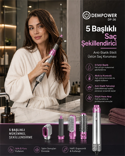 Hacimli Fön, Dalgalı Saç ve Bukle İçin 5 Başlıklı Çok Amaçlı Saç Şekillendirici
