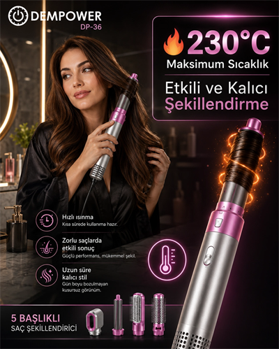 Hacimli Fön, Dalgalı Saç ve Bukle İçin 5 Başlıklı Çok Amaçlı Saç Şekillendirici