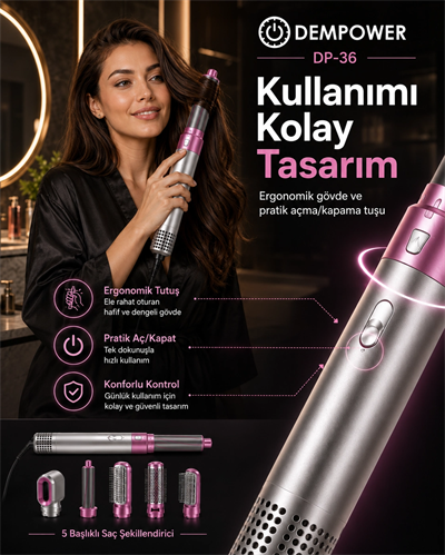 Hacimli Fön, Dalgalı Saç ve Bukle İçin 5 Başlıklı Çok Amaçlı Saç Şekillendirici