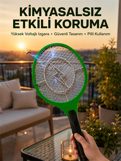 Hafif ve Ergonomik Elektronik Böcek Öldürücü – Güvenlik Koruması ile Pil Kontrollü