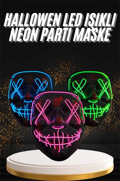 Hallowen Parti Maskesi Neon Led Işıklı Maske 3 Modlu Cadılar Bayramı Maskesi