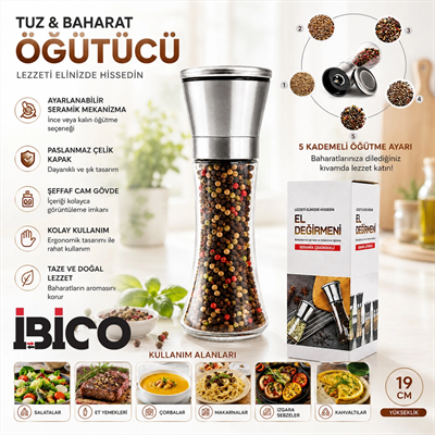 Hand Grınder Büyük Cam Hazneli - Krom Kaplama Pls.kapaklı Tuz - Baharat Öğütücü Bx40