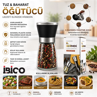 Hand Grınder Küçük Cam Hazneli - Pls.kapaklı - Krom Belli Tuz - Baharat Öğütücü Bx40