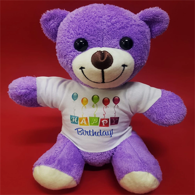 Happy Birthday Tişörtlü Peluş Mor Ayıcık