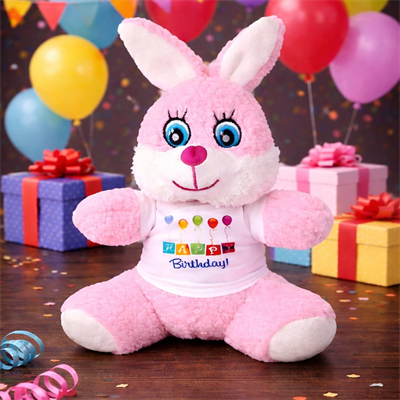 Happy Birthday Tişörtlü Peluş Tavşan