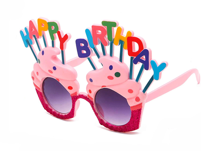 Happy Birthday Yazılı Pembe Fuşya Renk Pembe Pastalı Parti Gözlüğü 12x7 cm