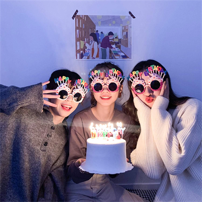 Happy Birthday Yazılı Pembe Fuşya Renk Pembe Pastalı Parti Gözlüğü 12x7 cm