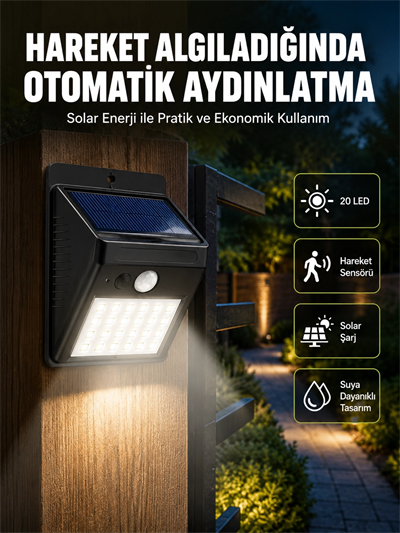 Hareket Algılamalı Solar LED Güvenlik Lambası Yeni Nesil