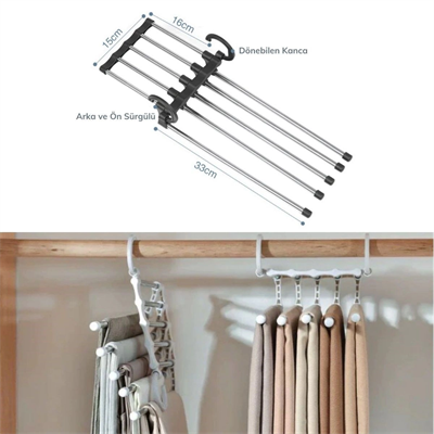 Hareketli Dolap İçi Pantolon Kravat Şal Askı Sistemi Düzenleyici Katmanlı Askılık Organizer Bx40