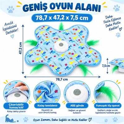 Hareketli İnteraktif Kedi Oyun Matı - USB Şarjlı - 3 Oyun Modu