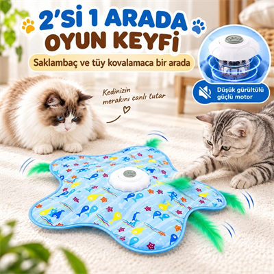 Hareketli İnteraktif Kedi Oyun Matı - USB Şarjlı - 3 Oyun Modu