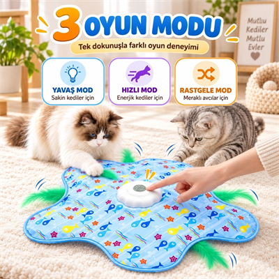 Hareketli İnteraktif Kedi Oyun Matı - USB Şarjlı - 3 Oyun Modu