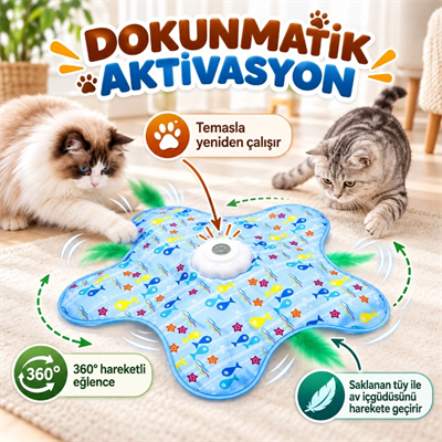 Hareketli İnteraktif Kedi Oyun Matı - USB Şarjlı - 3 Oyun Modu