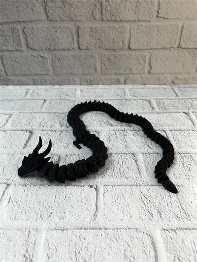 Hareketli Siyah Ejderha Figür Uzun Gövdeli Fantastik Masa ve Raf Dekoru